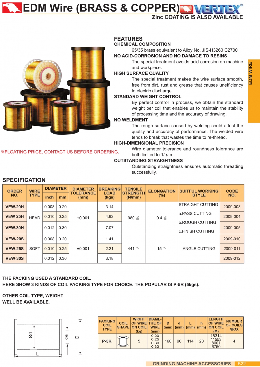 Dây đồng EDM VEW-20H, VEW-25H, VEW-30H Vertex (Dây cứng)