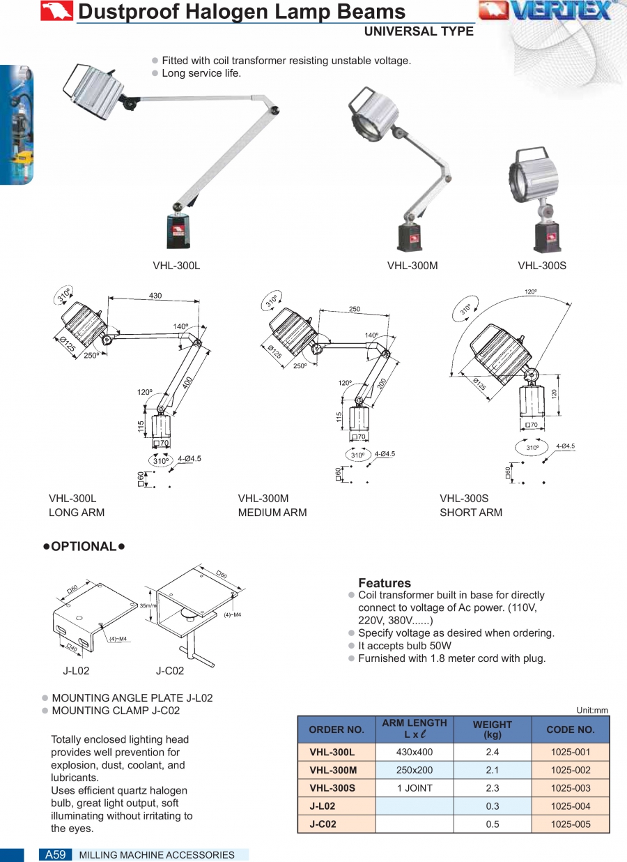 Đèn halogen chống bụi VHL-300L, VHL-300M, VHL-300S Vertex