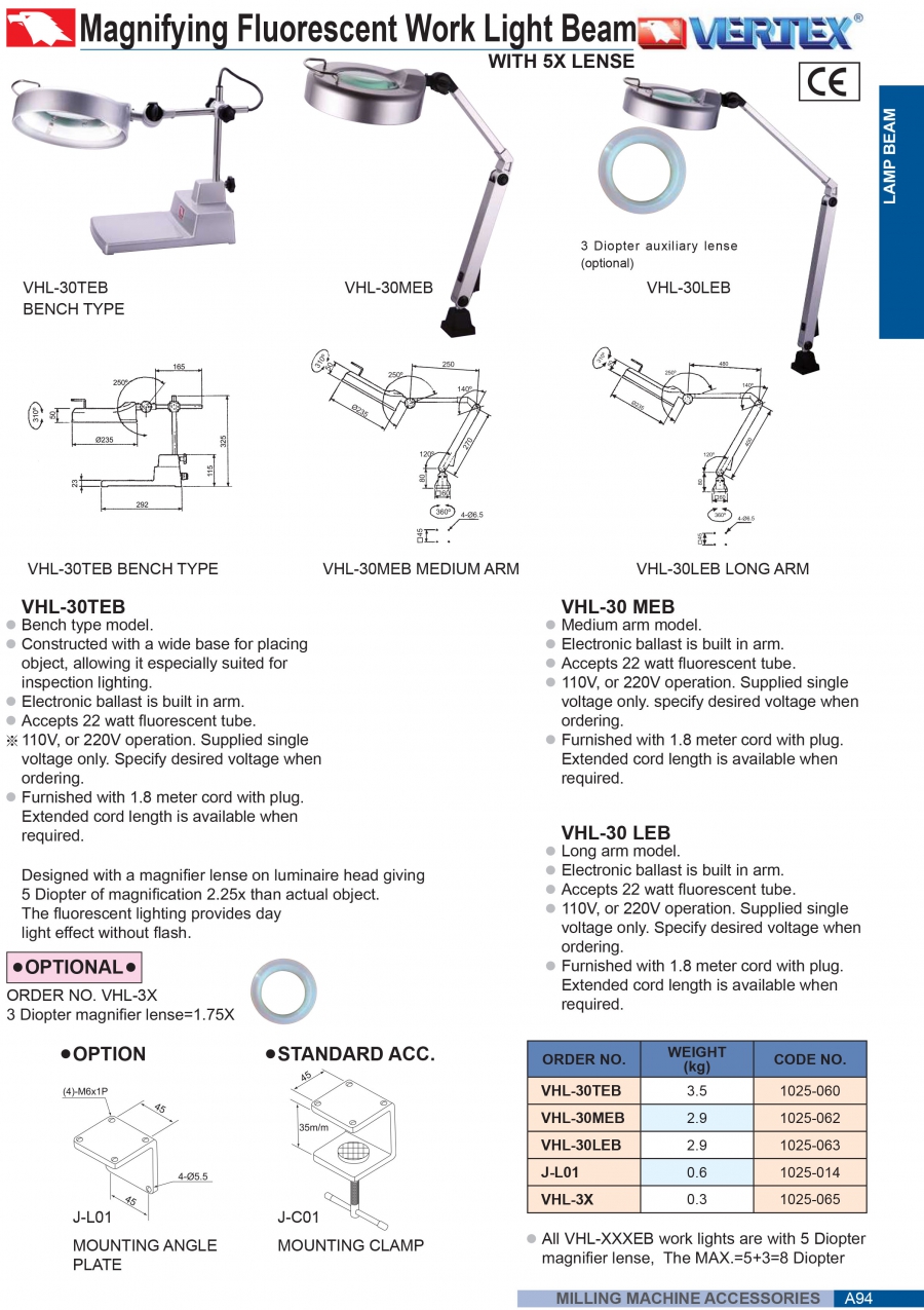 Đèn kính lúp huỳnh quang VHL-30TEB, VHL-30MEB, VHL-30LEB Vertex