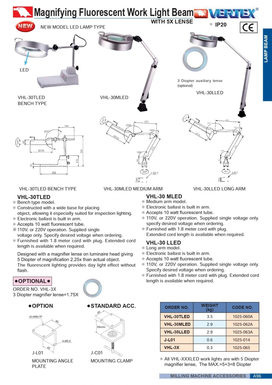 Đèn kính lúp LED VHL-30TLED, VHL-30MLED, VHL-30LLED Vertex