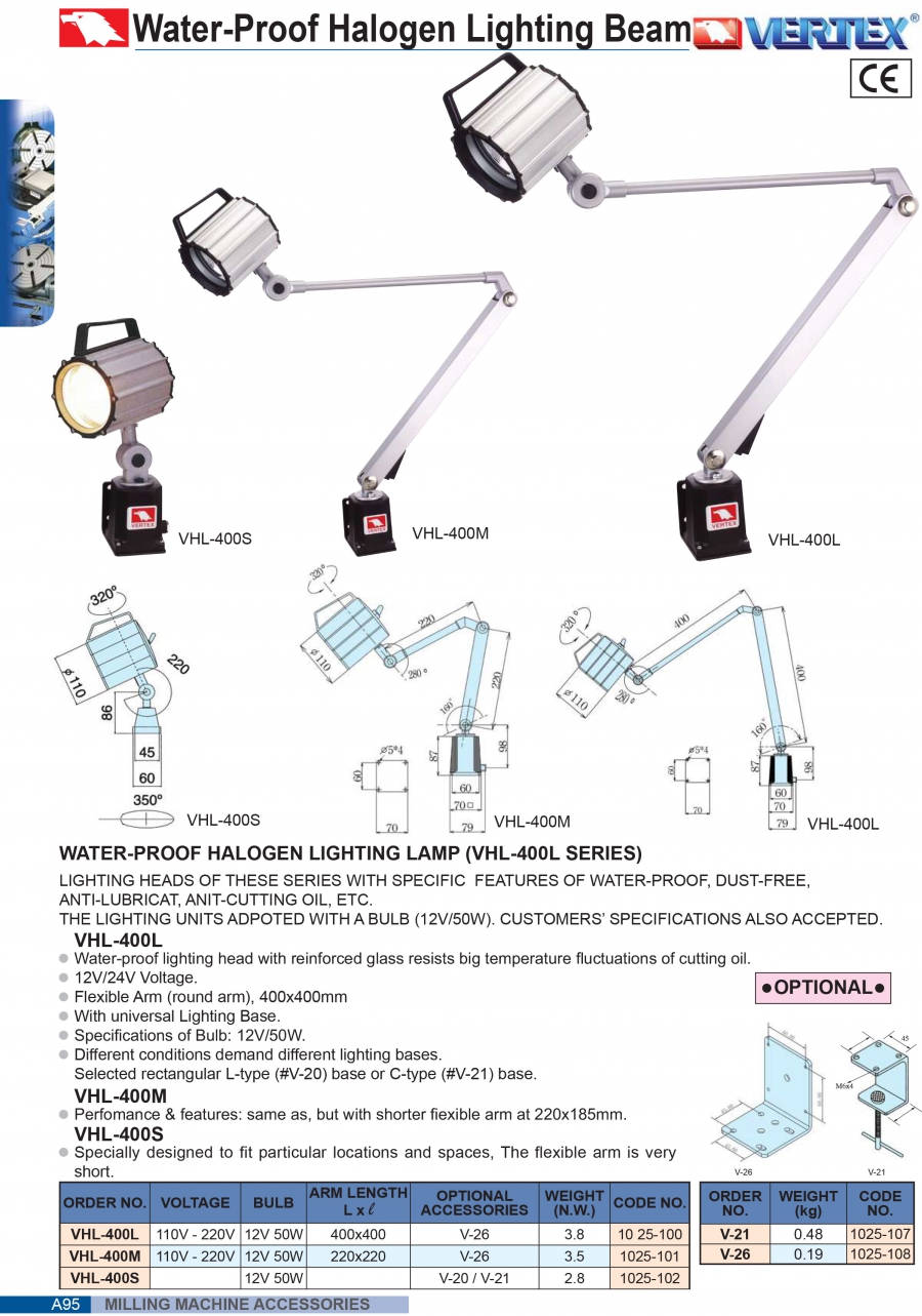 Đèn halogen chống nước VHL-400L, VHL-400M, VHL-400S Vertex