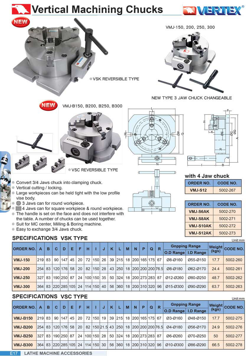 Mâm cặp đứng VMJ-B150, VMJ-B200, VMJ-B250, VMJ-B300 Vertex