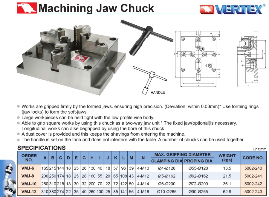 Gá kẹp máy phay VMJ-6, VMJ-8, VMJ-10, VMJ-12 Vertex