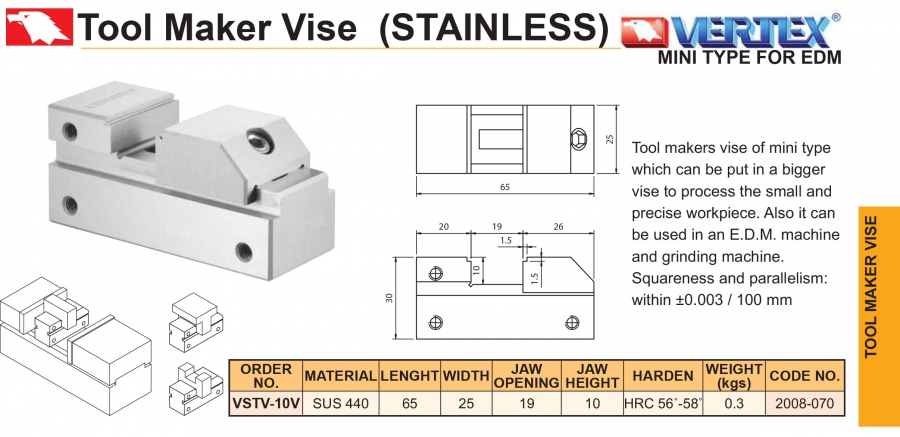 Ê tô máy cắt dây VSTV-10V Vertex (Thép không gỉ)