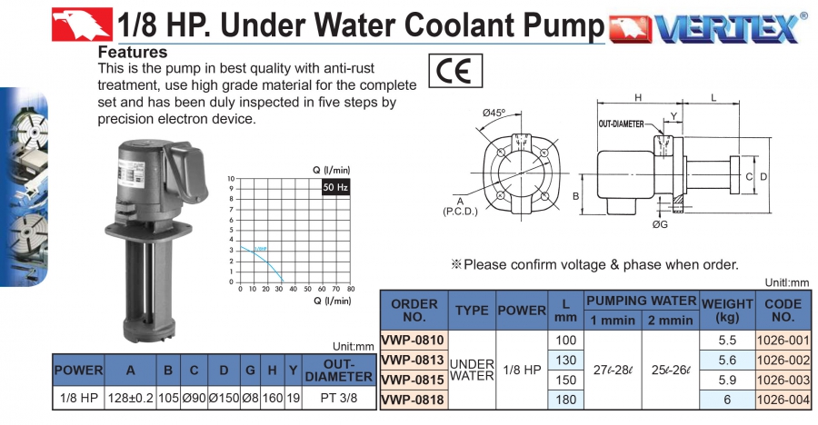 Bơm dầu làm mát VWP-0815, VWP-0818 Vertex