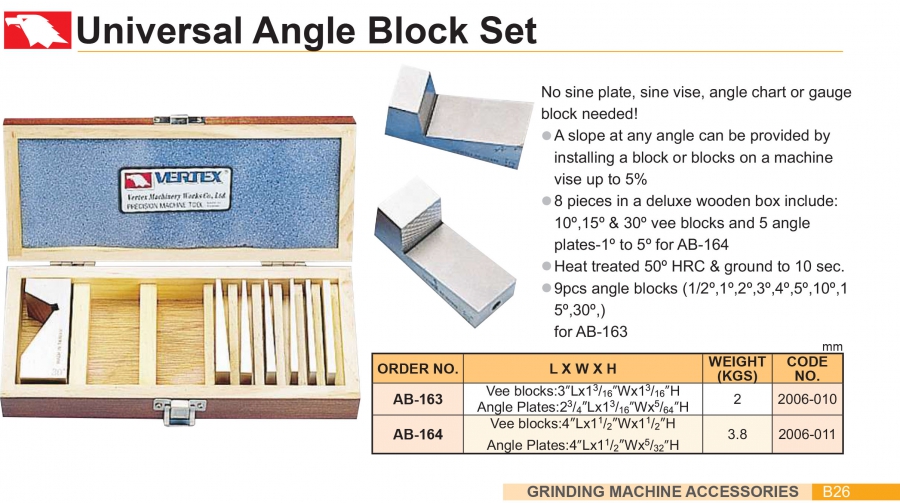 Bộ căn góc chính xác đa năng AB-163, AB-164 Vertex