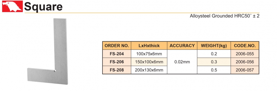 Thước vuông góc hợp kim FS-204, FS-206, FS-208 Vertex