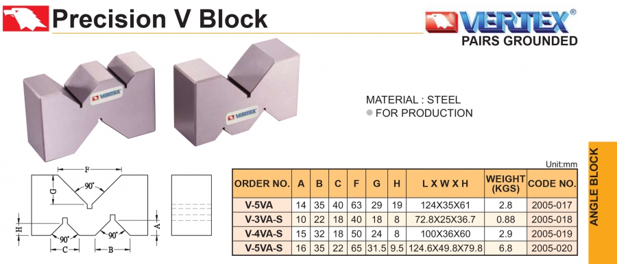 Khối V chính xác V-3VA-S, V-4VA-S, V-5VA-S Vertex