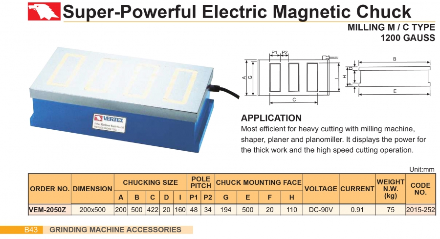 Bàn từ điện máy phay VEM-2050Z Vertex