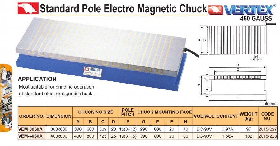 Bàn từ điện máy mài VEM-3060A, VEM-4080A Vertex