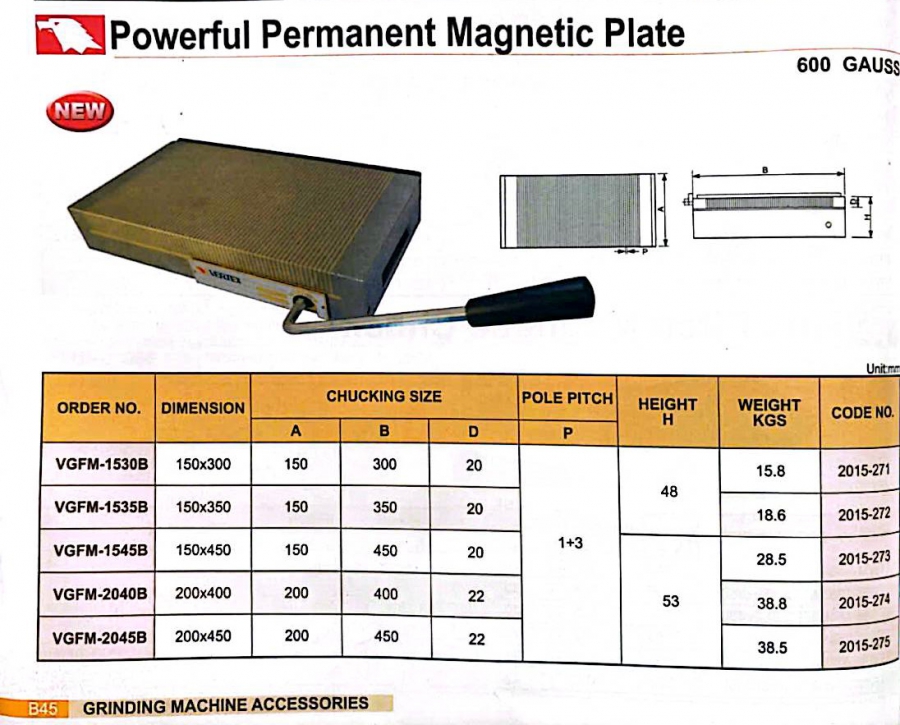 Bàn từ máy mài VGFM-2040B, VGFM-2045B Vertex