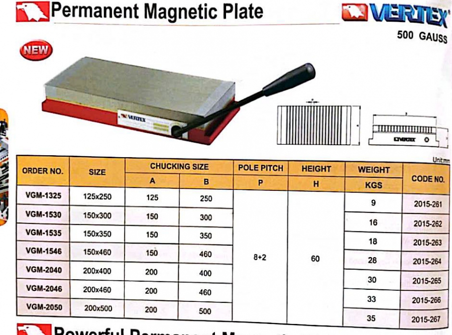 Bàn từ máy mài VGM-2040, VGM-2046, VGM-2050 Vertex