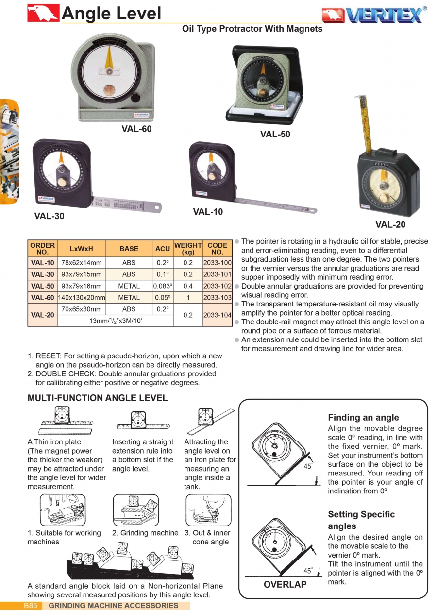 Thước đo góc nghiêng VAL-50, VAL-60 Vertex