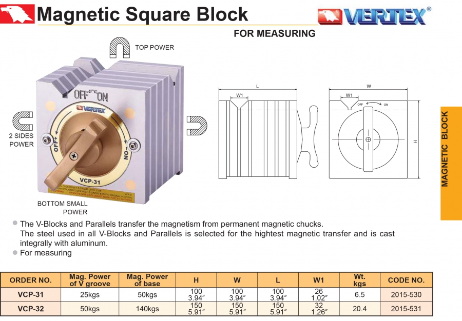 Khối vuông từ tính VCP-31, VCP-32 Vertex