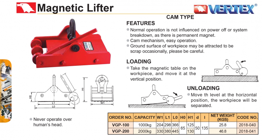 Móc nâng từ tính VGP-100, VGP-200 Vertex
