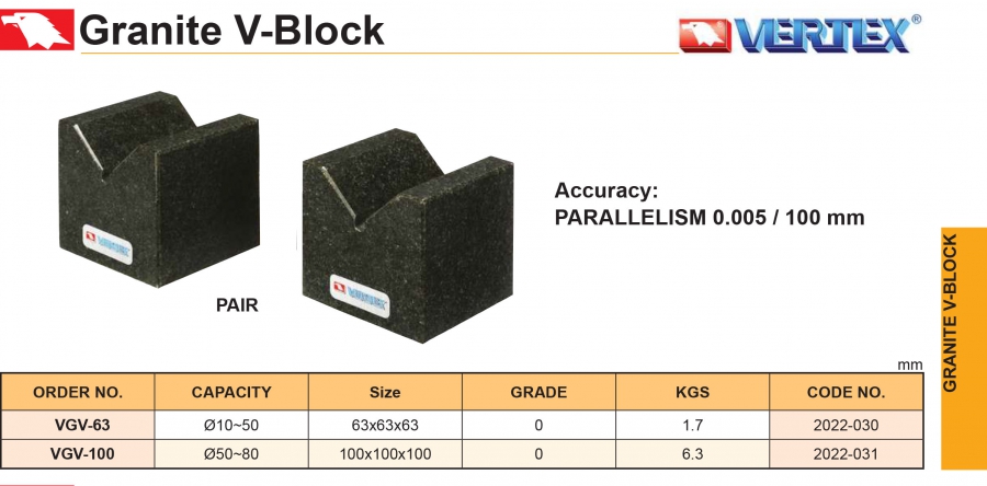 Khối V bằng đá granite VGV-63, VGV-100 Vertex