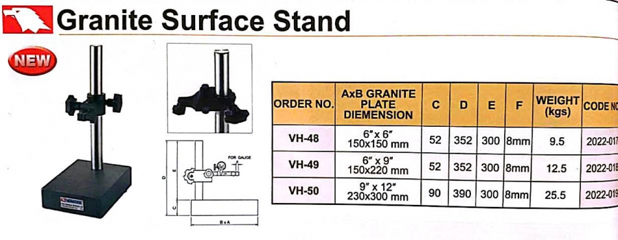 Đế gá đồng hồ so bằng đá granite VH-48, VH-49, VH-50 Vertex