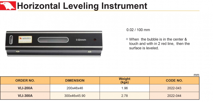 Nivo thanh VLI-200A, VLI-300A Vertex