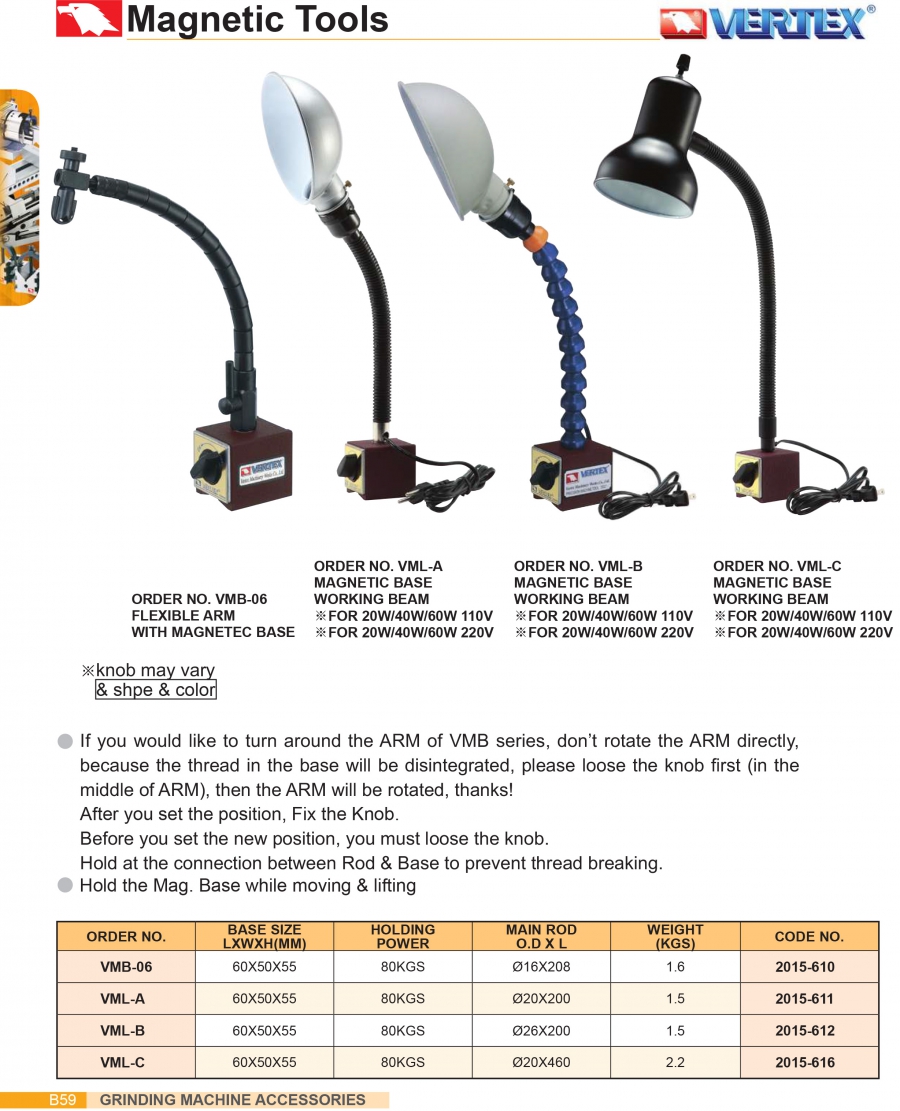 Đèn đế từ VMB-06, VML-A, VML-B, VML-C Vertex