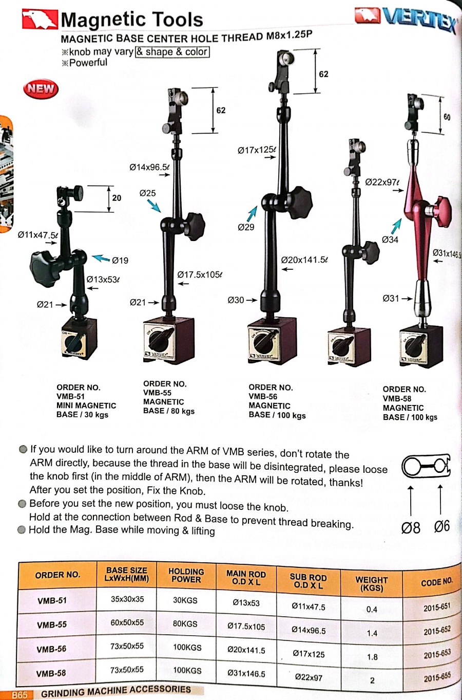 Đế từ gá đồng hồ so VMB-51, VMB-55, VMB-56, VMB-58 Vertex