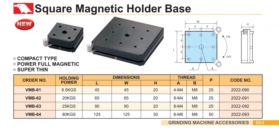 Đế từ vuông VMB-61, VMB-62, VMB-63, VMB-64 Vertex