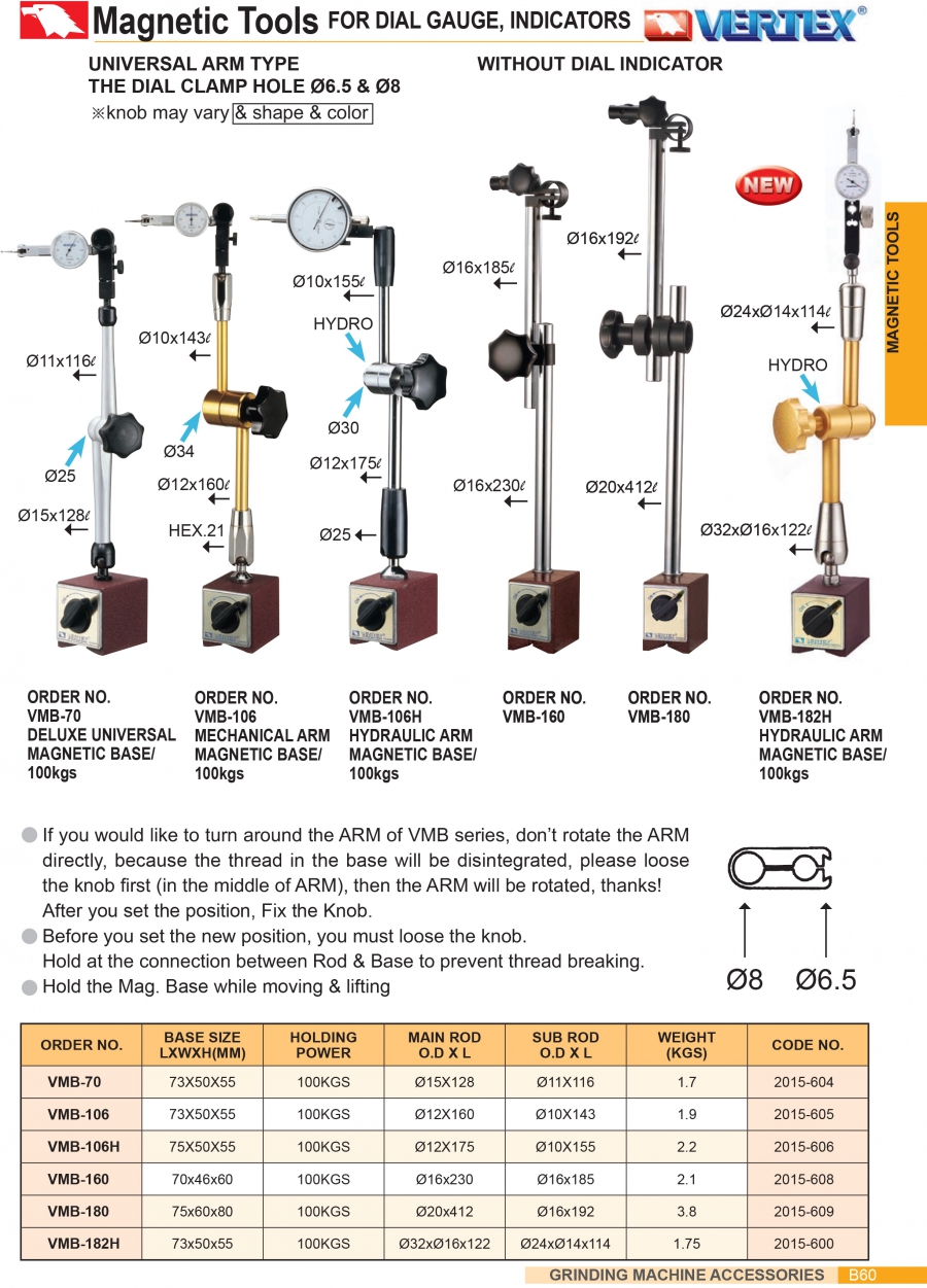 Đế từ gá đồng hồ so VMB-70, VMB-106, VMB-106H Vertex