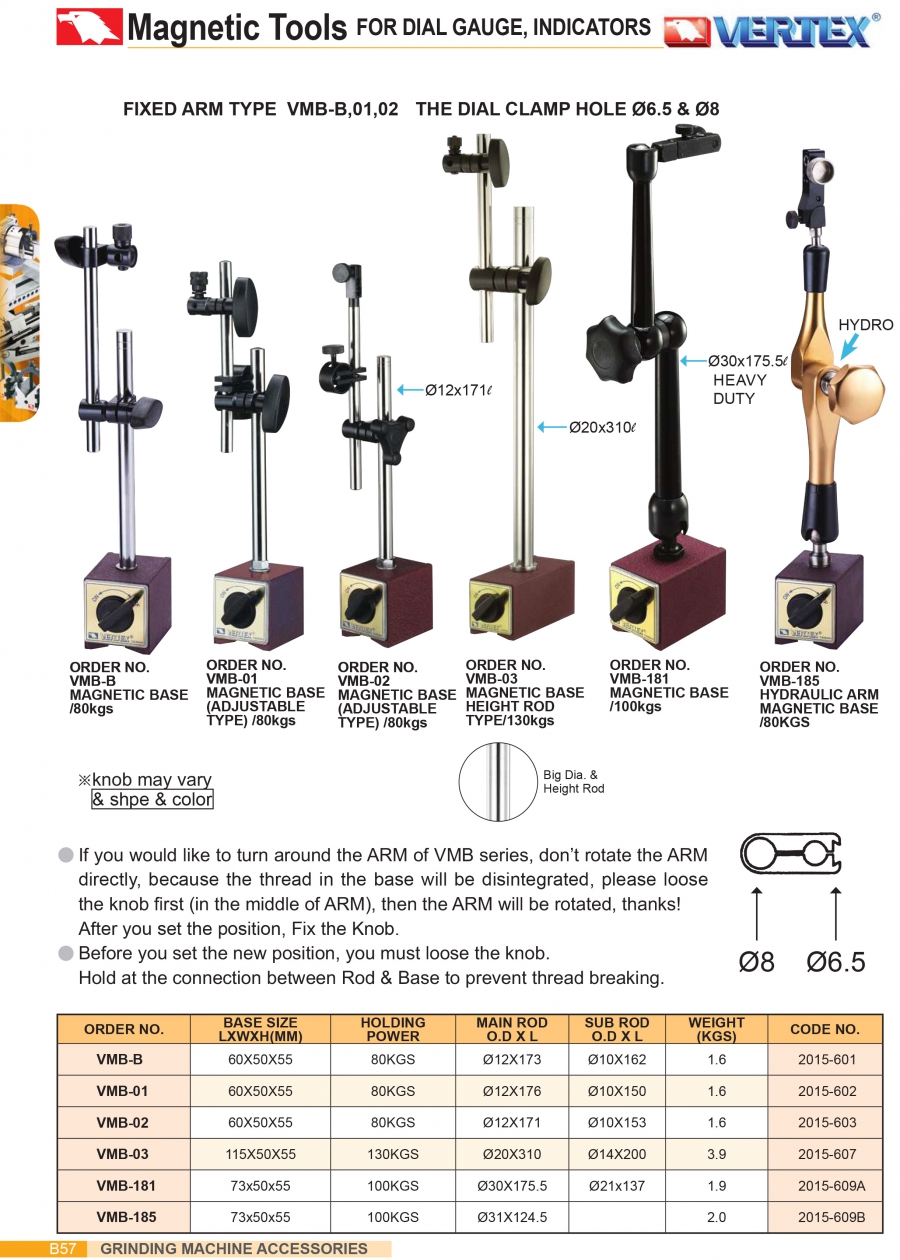 Đế từ gá đồng hồ so VMB-B, VMB-01, VMB-02 Vertex