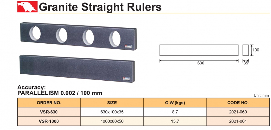 Thước thẳng bằng đá granite VSR-630, VSR-1000 Vertex
