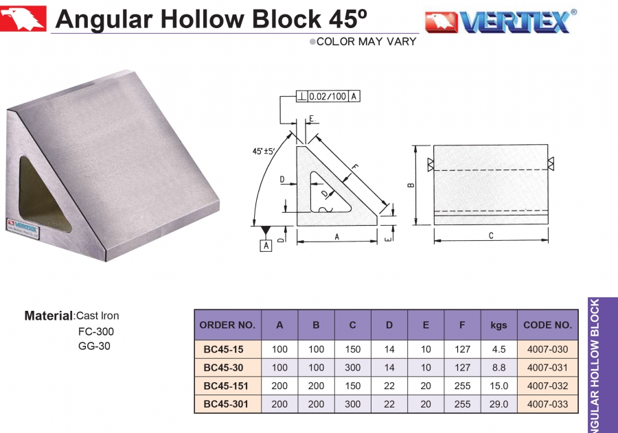 Khối góc nghiêng 45° cho trung tâm gia công BC45 Vertex