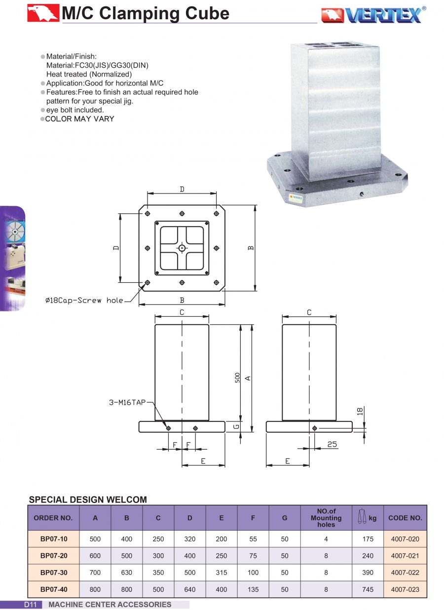 Khối gá kẹp cho trung tâm gia công BP07 Vertex