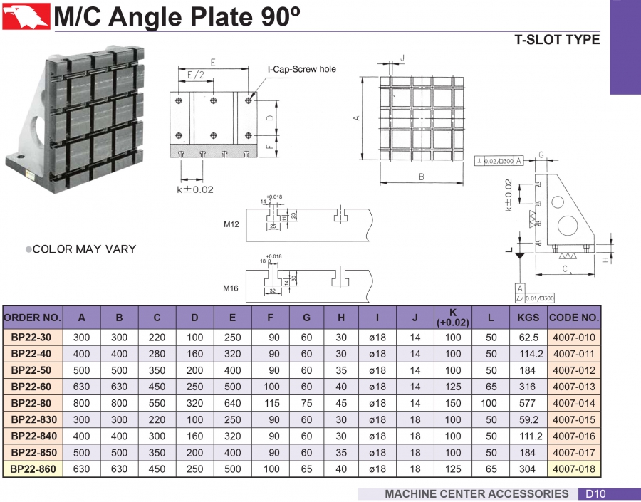 Tấm vuông góc rãnh T cho trung tâm gia công BP22 Vertex