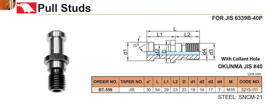 Đuôi chuột BT-556 tiêu chuẩn JIS cho máy phay OKUNMA Vertex