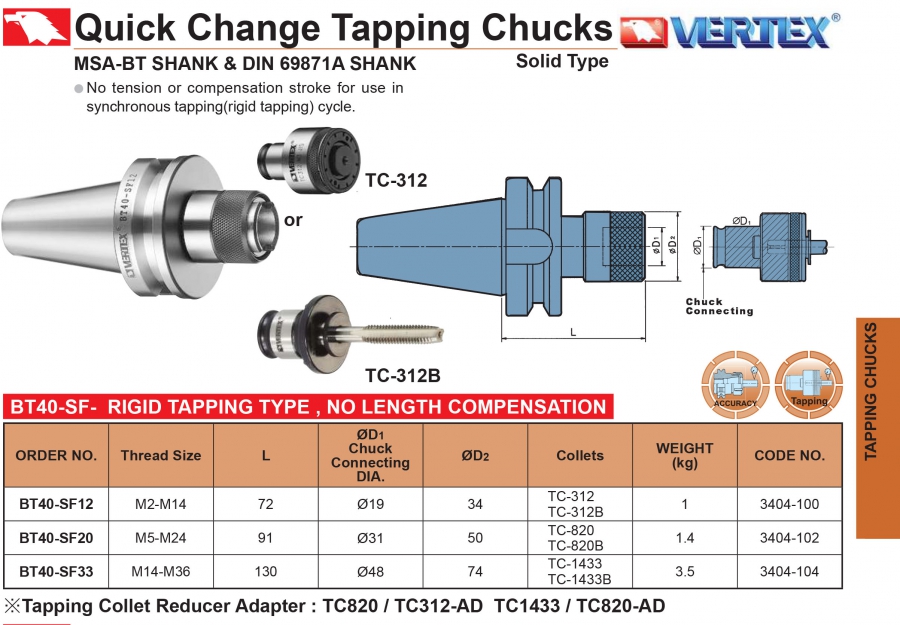 Đầu kẹp thay nhanh cho taro cứng chuôi BT40 Vertex