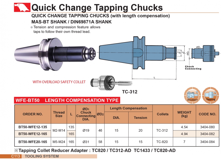 Đầu kẹp taro thay nhanh thân dài chuôi BT50 Vertex