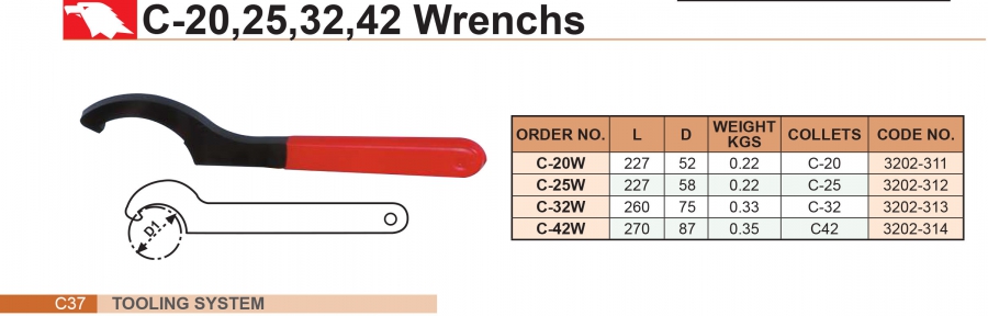 Cờ lê vặn collet trụ C20, C25, C32, C42 Vertex