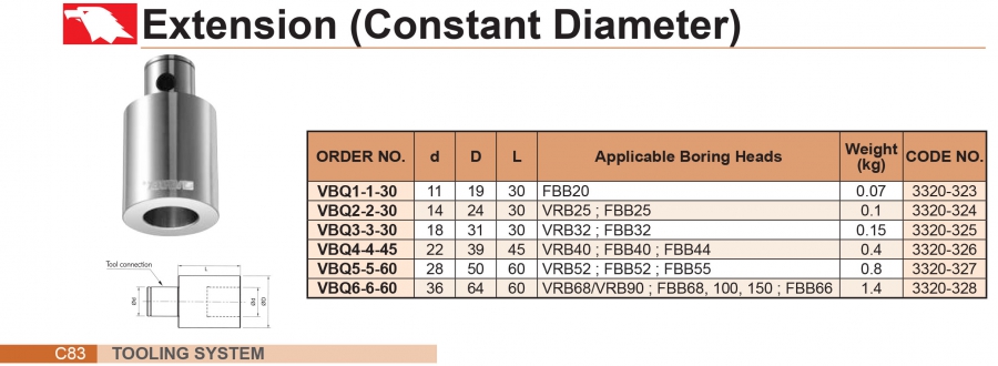 Cán nối dài cho đầu dao doa gắn mảnh VBQ Vertex