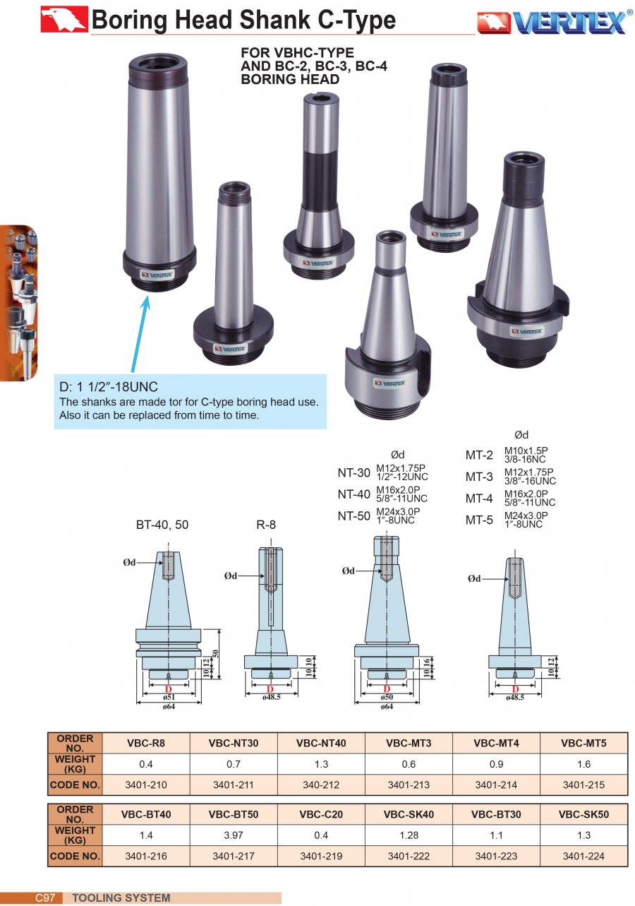 Chuôi côn cho đầu doa VBHC Vertex
