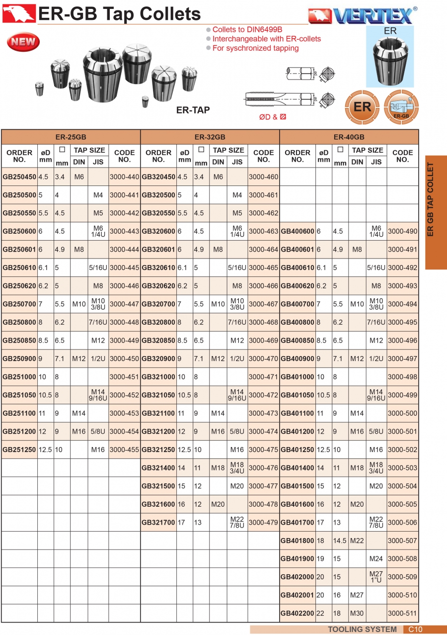 Collet kẹp mũi taro ER-25GB, ER-32GB, ER-40GB Vertex