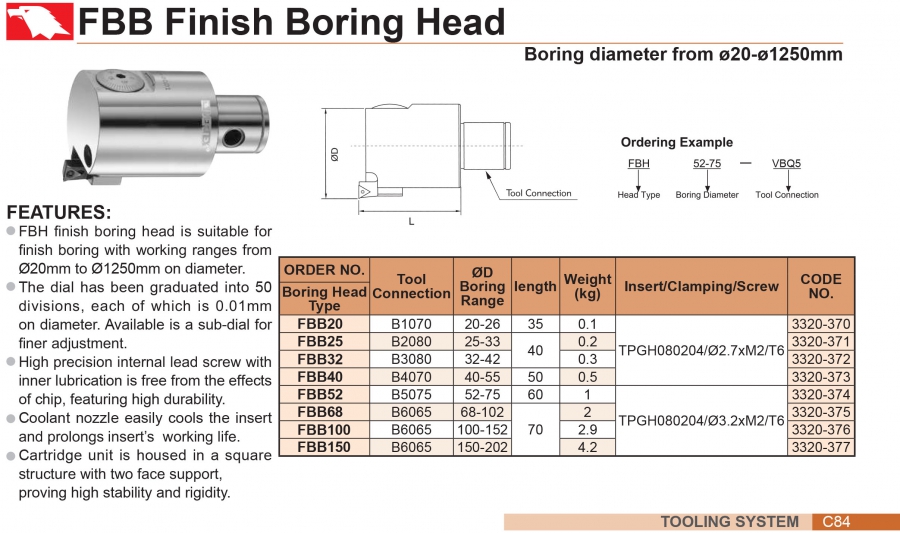 Đầu dao doa tinh FBB Vertex