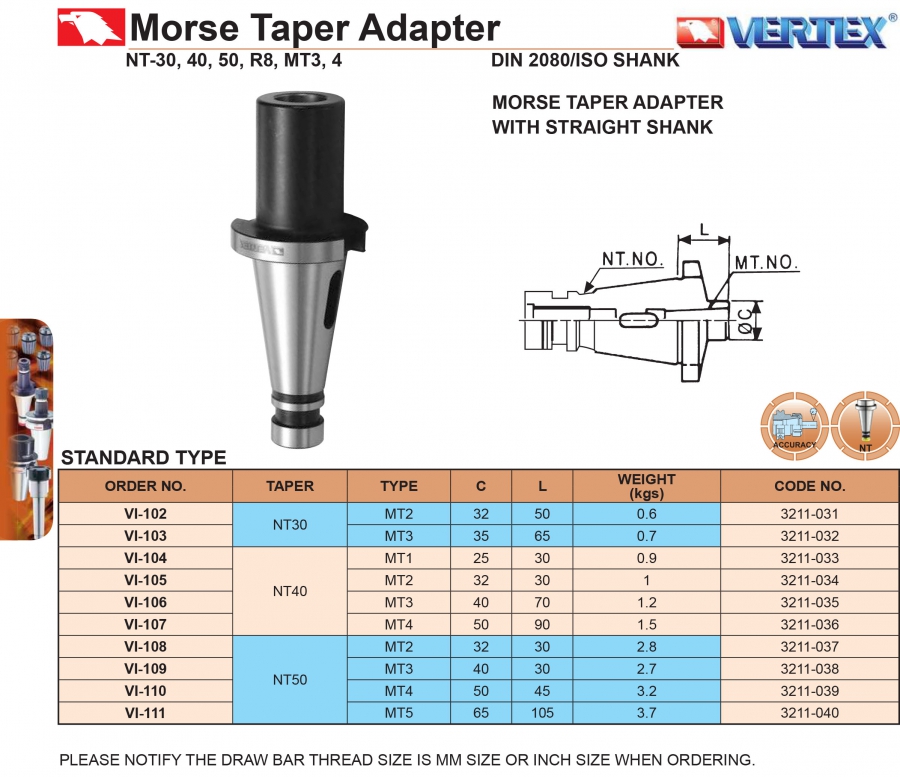 Đầu chuyển côn NT30, NT40, NT50 sang MT Vertex