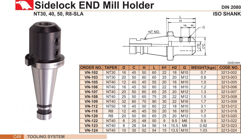 Đầu kẹp dao phay cạnh NT30, NT40, NT50-SLA Vertex
