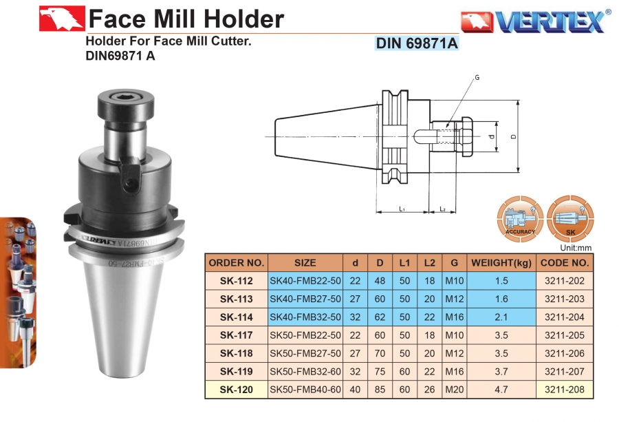 Đầu kẹp dao phay mặt SK40, SK50-FMB Vertex