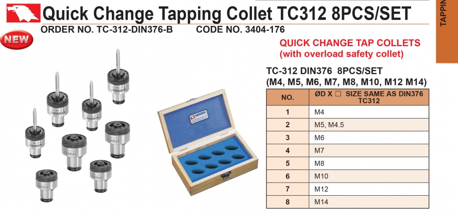 Bộ 8 collet kẹp mũi taro TC-312-DIN376-B Vertex