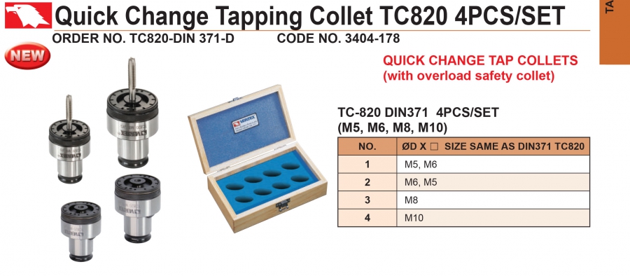 Bộ 4 collet kẹp mũi taro TC820-DIN371-D Vertex