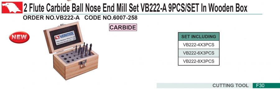 Bộ dao phay ngón hợp kim 2 me VB222-A Vertex