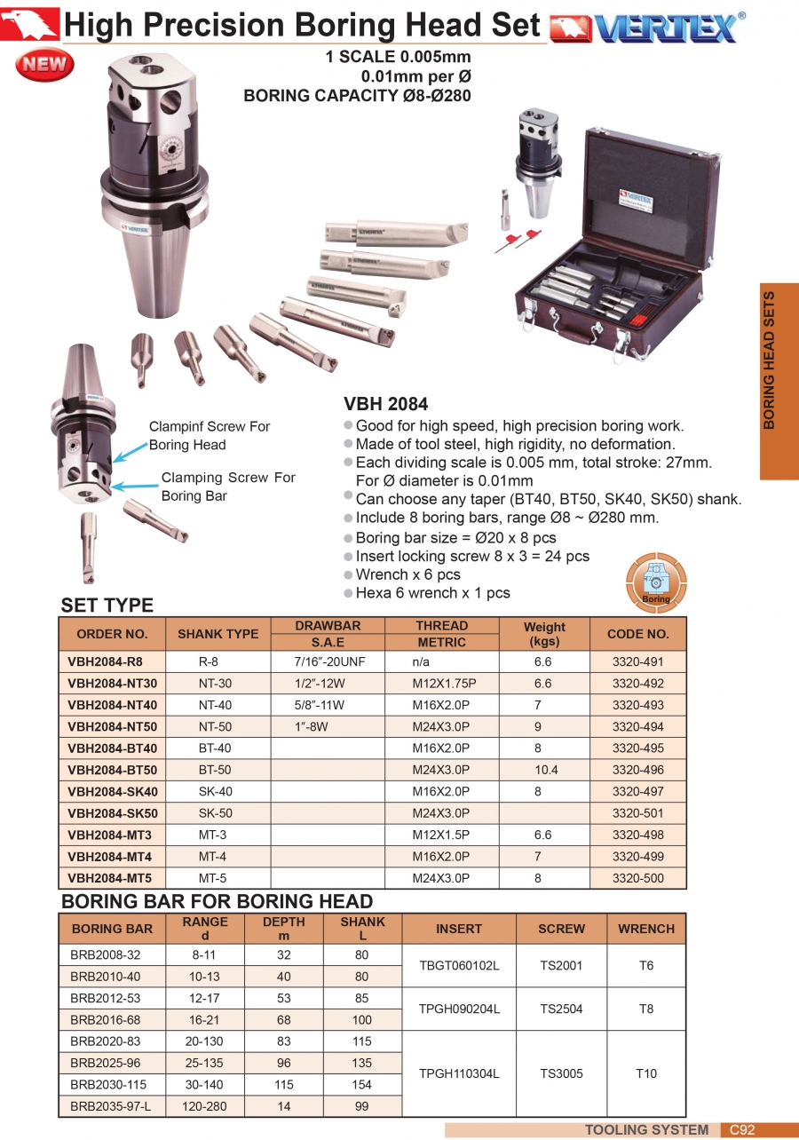Bộ đầu doa chính xác VBH2084-R8 (Ø8-280mm) Vertex