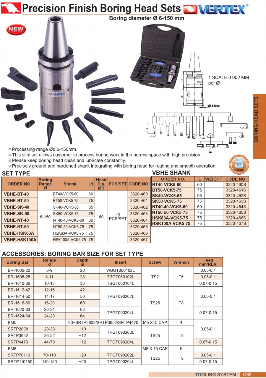 Đầu doa tinh chính xác VBHE-NT40, NT50 (Ø6-150mm) Vertex