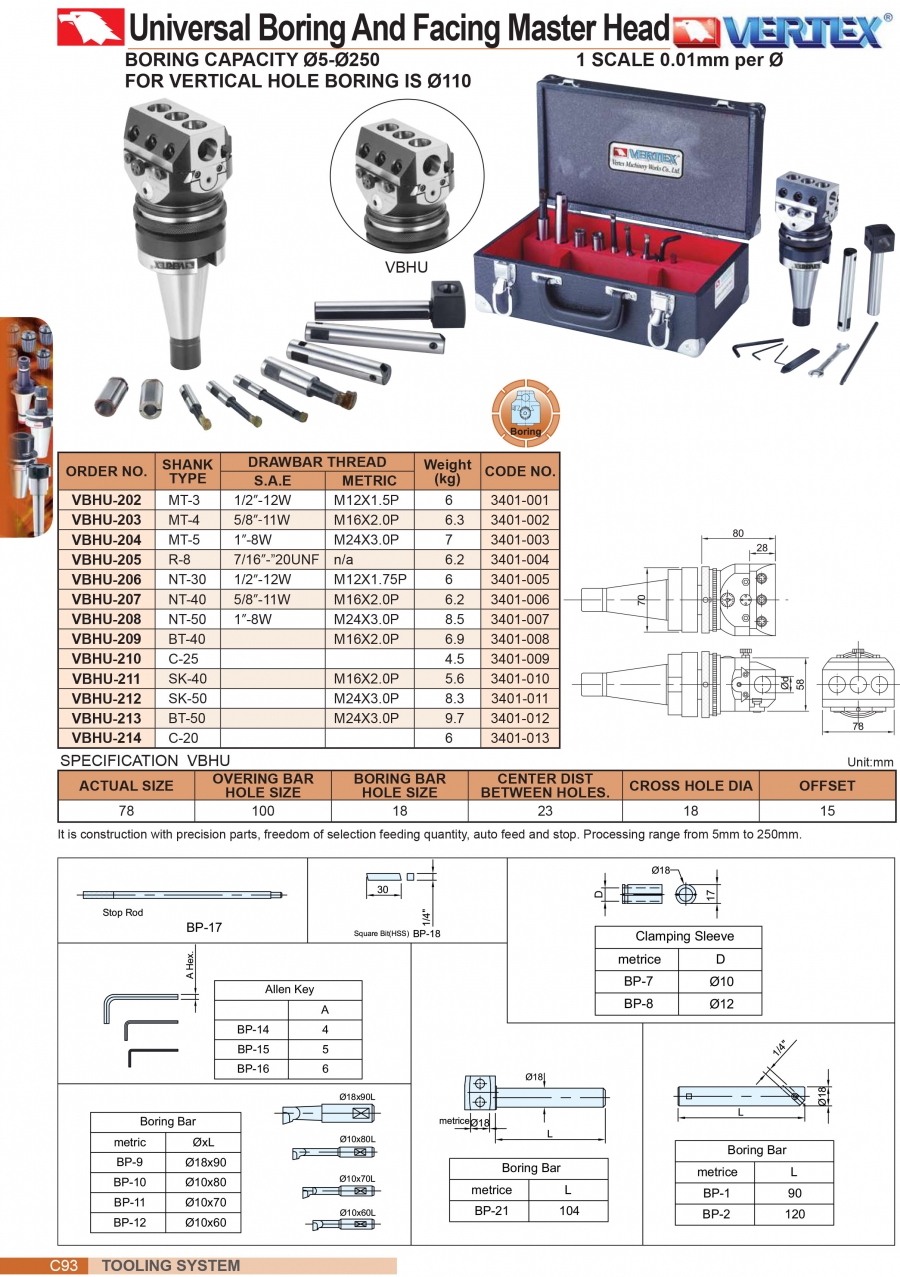 Bộ đầu doa và phay mặt VBHU chuôi NT30, NT40, NT50 (Ø5-250mm)