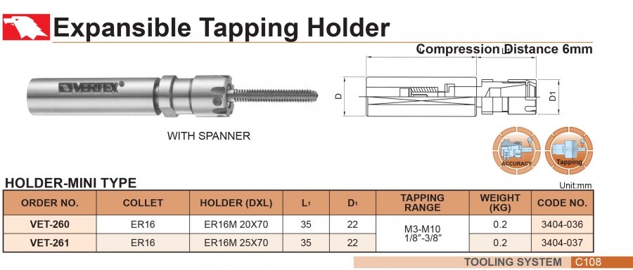 Đầu kẹp mũi taro chuôi thẳng C20, C25 collet ER16 Vertex