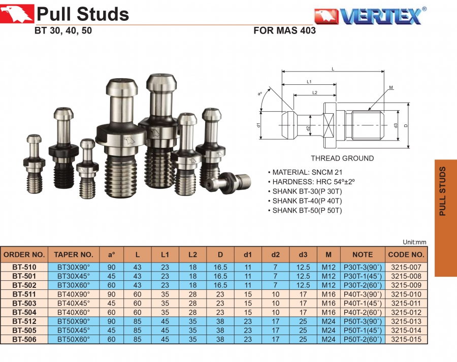 Đuôi chuột BT30, BT40, BT50 tiêu chuẩn MAS403 Vertex